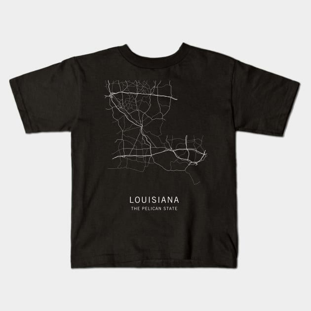 Louisiana State Road Map Kids T-Shirt by ClarkStreetPress